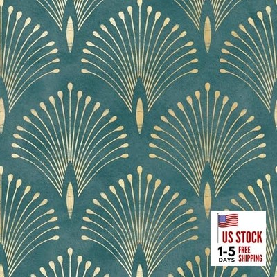  17.5x276 Art Deco Peel and Stick Wallpaper 17.5'' x 276'' Green Gold Art Deco