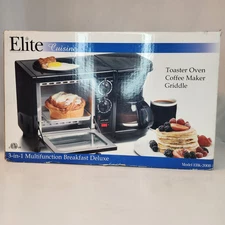 Elite Cuisine 3-in-1 Breakfast Deluxe Toaster Oven Coffee Maker Griddle EBK-200B
