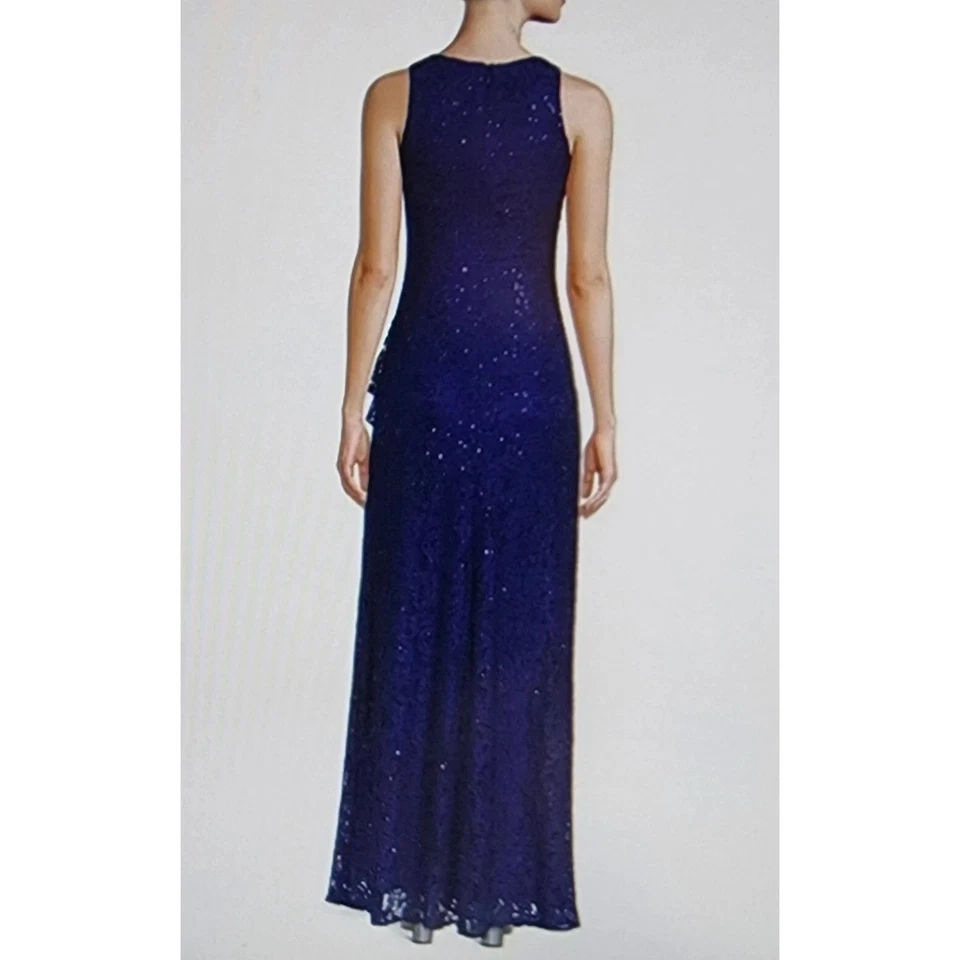 Alex Evenings Navy Sleeveless Lace Sequin Long Dress Gown Sz 14 Wedding Guest - Image 2 of 4