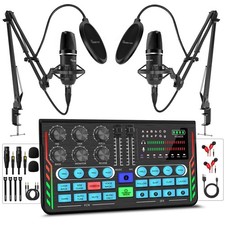 Podcast Equipment Bundle for 2, DJ Mixer with 3.5mm Diaphragm Condenser Micro...