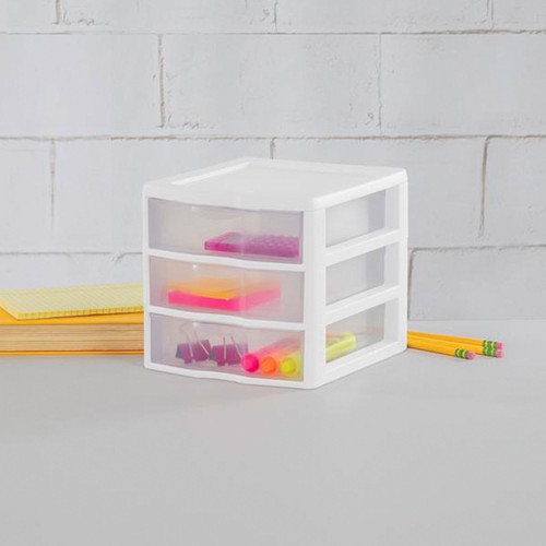 Sterilite ClearView Plastic Small 3 Drawer Desktop Storage Unit, White, 12 Pack - Picture 6 of 11