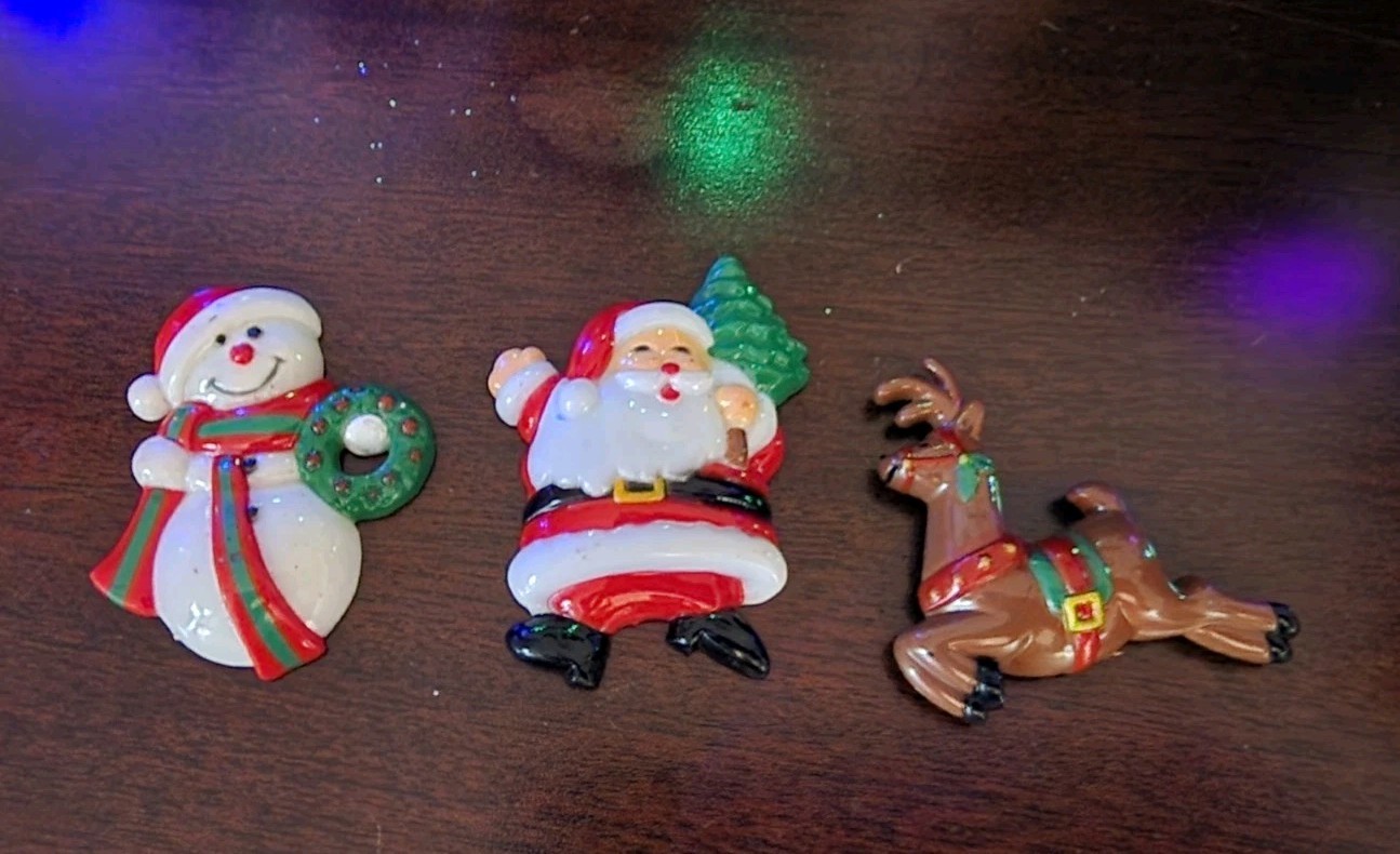 Vintage Lot 3 Plastic Christmas Magnets
