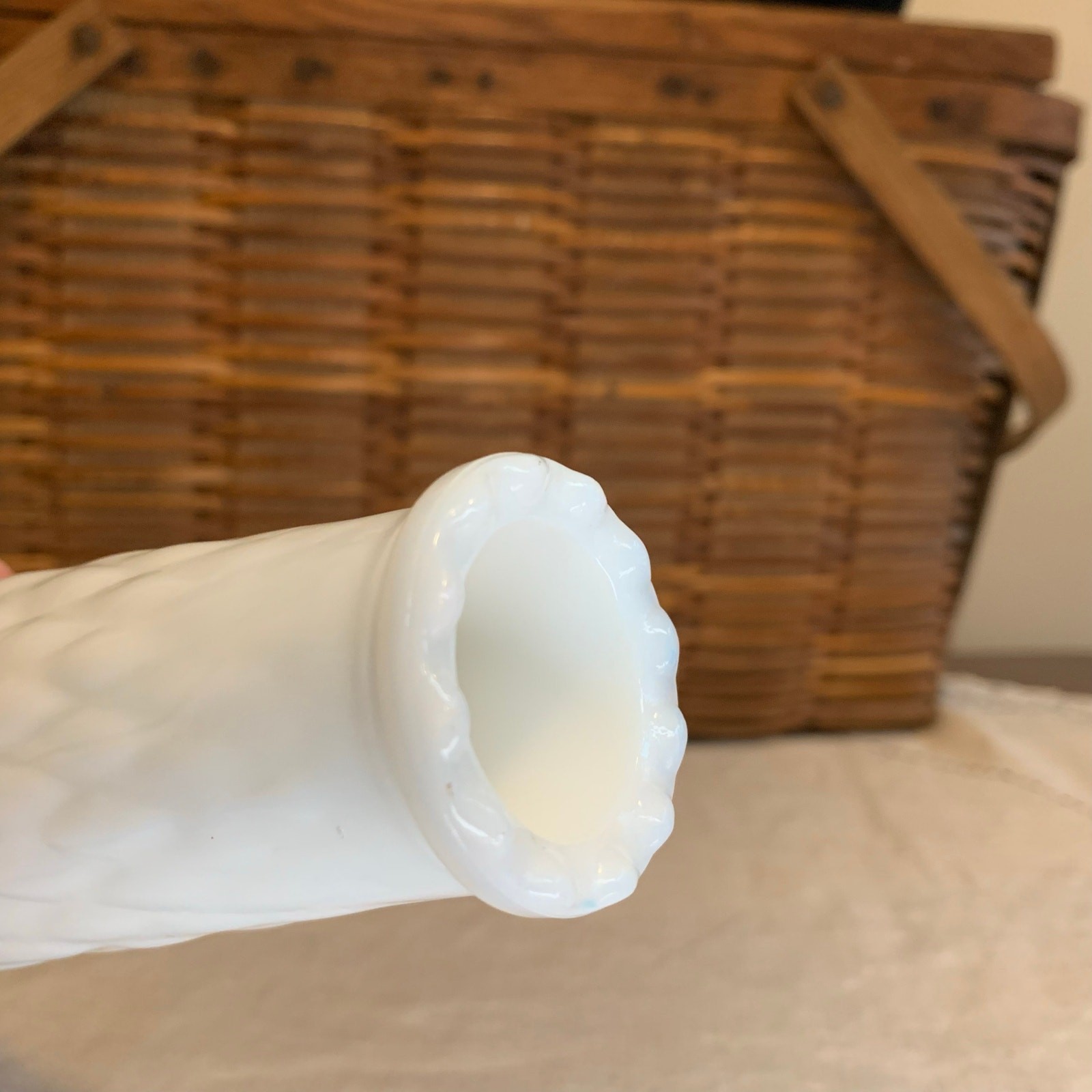 E. O. Brody Co. Vintage Milk Glass Bud Vase Quilted Diamond Pattern Made in USA