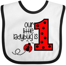 Inktastic Our Little Ladybug Is 1 Baby Bib Boodlebug Graphic 1st First Birthday
