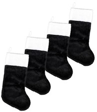 4-Pack Black 18-Inch Plush Fabric Christmas Stocking, Soft White Cuff, Holida...