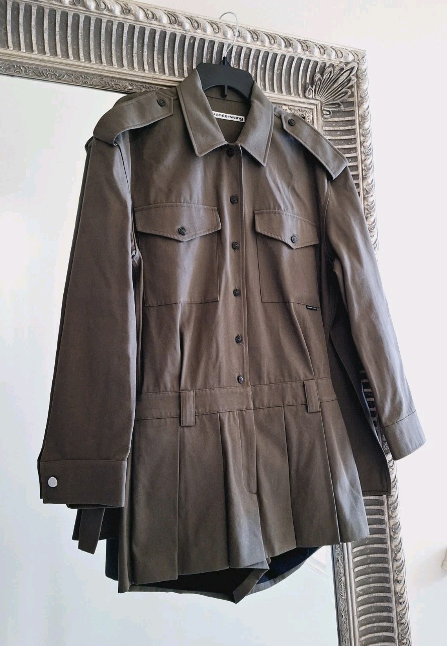 ALEXANDER WANG  Pleated Long Sleeve Romper Skort Playsuit US 8 Khaki Org $749 image 6