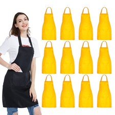 12 PCS Unisex Black Bib Aprons Bulk 2 Pockets Kitchen Crafting BBQ Drawing