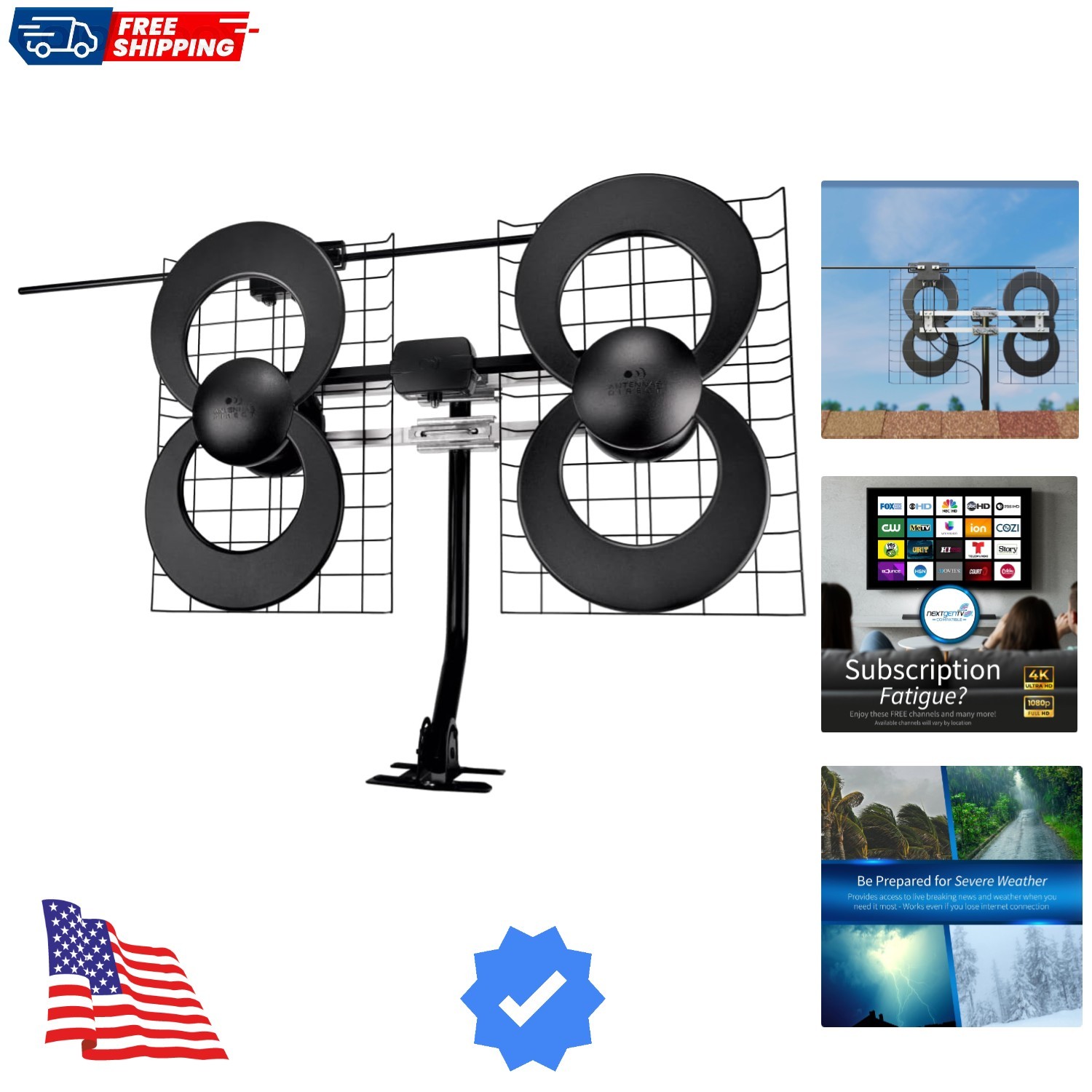 ClearStream 4V Indoor Outdoor TV Antenna, UHF VHF, Multi-Directional, 70+ Mil...