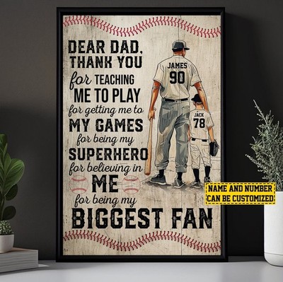 Personalized Baseball Boy Poster, Dear Dad Thank You For Teaching Me Print