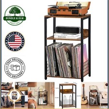Vintage 3 Tier Record Player Stand with Open Shelves for Vinyl Storage Solutions