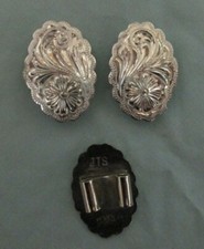 Oval Sterling Overlay Conchos - Plain, w/ JB Floral or w/ Horse Head w/ Barrette