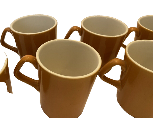 Coffee Cups 7 Homer Laughlin Dark Orange Butterscotch Marked 3.75 Inch Tall Vtg - Picture 5 of 9