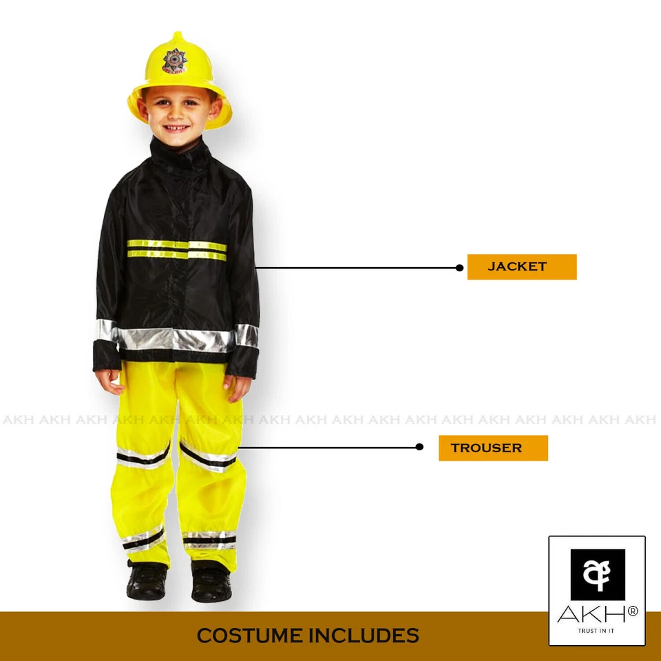 Fireman Fancy Dress Costume Boys Kids Book Week Fire Fighter Uniform Outfit UK - Image 2 of 2