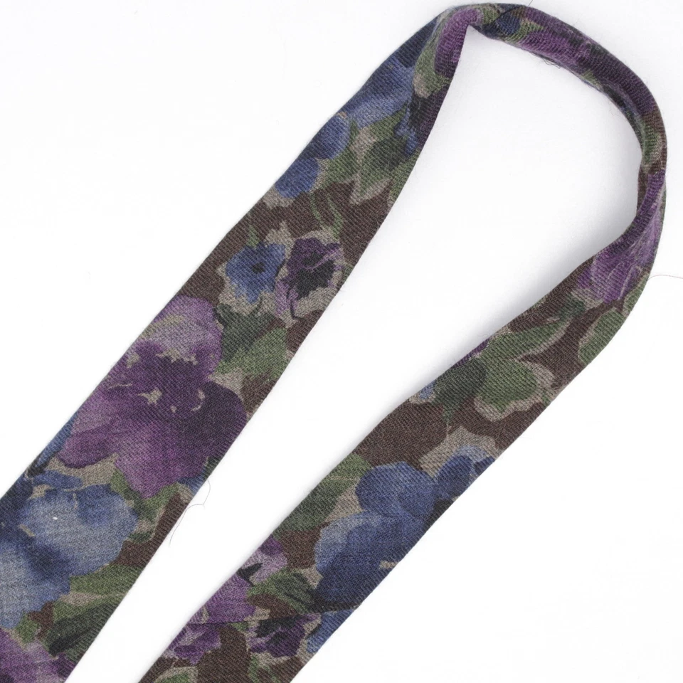 Corbata de lana Josiah France para hombre marrón verde azul púrpura corbata floral acuarela Foto 4 de 4