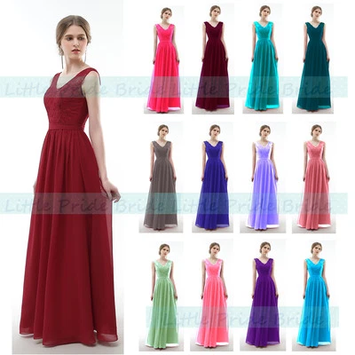 A-Line V-Neck Lacy Floor-length Chiffon Bridesmaid Dress With 6-22 (JS52)