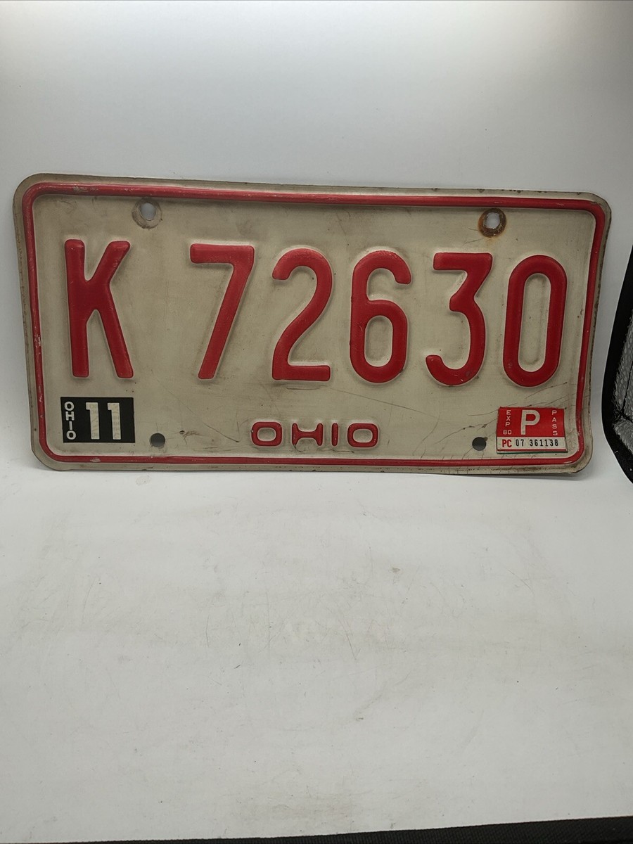 Ohio - Vintage License Plate - K 72630 - White Background Red