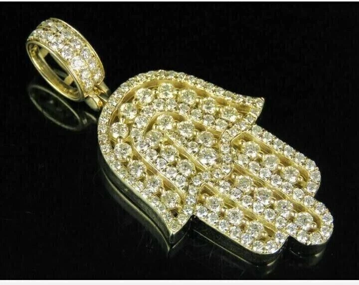 2 Ct Round Cut Simulated Diamond Hamsa Hand Pendant 14K Yellow Gold Plated - Изображение 3 из 3