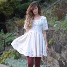 Urban Outfitters Staring At Stars Babydoll Dress  Eyelet Cutout Boho Summer Sz 6