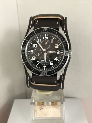 Citizen Herren Eco-Drive Multifunktion schwarzes Zifferblatt Lederband Uhr AP4010-03E