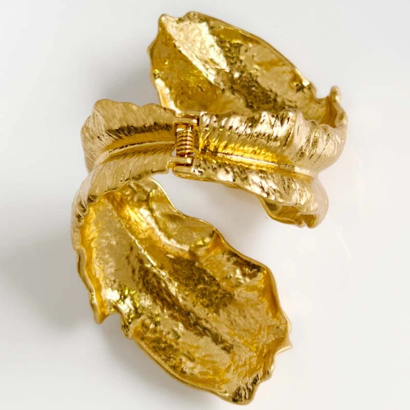 Zara Leaf Statement Bangle Cuff Retro Women Party Vacation Travel Jewelry Gift - Image 4 of 4
