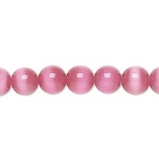 1 Std 50 Dark Pink Cat's Eye Fiber Optic Glass 8mm Round Grade A Beads