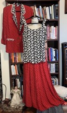 VTG NOS 90s Carole Little  NWT Skirt Set Jacket  3 Piece Colorful RED BLACK Sz 4