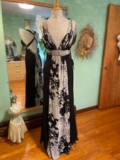 Jovani Black Gray Prom Evening Formal Dress Abstract Print Rhinestones Size 14