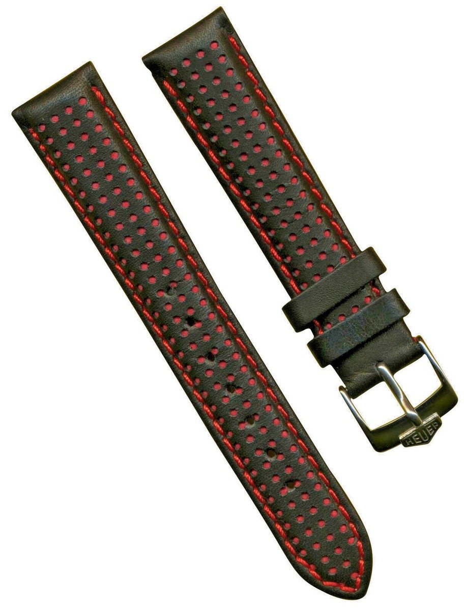 Black Red Rally Perforated Leather CB Strap 18mm 20mm and Pre TAG
