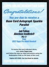 2023 Topps Pro Debut Jud Fabian PD-17 Prospect Auto Sparkle /199 Unused NEW