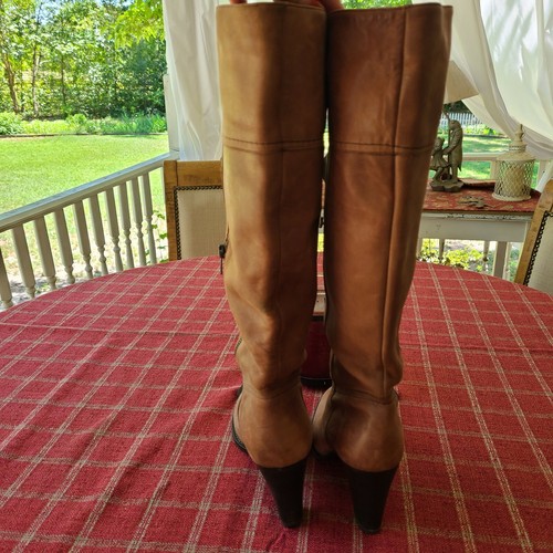 brown leather High Heel Tall BOOTS sz 