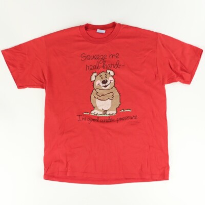 VTG Stedman Novelty Teddy Bear Shoebox Greetings Solid T-Shirt Red Men's XL