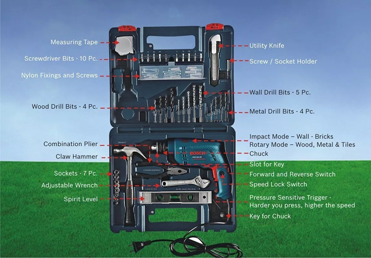 Bosch GSB 500 RE 500 Watt Tool Set Blue eBay