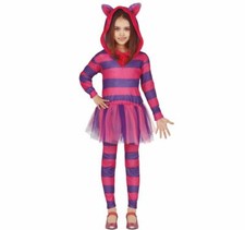 Grinsekatze Kostüm Katze für Kinder 5-12 Jahre Kleid pink lila Karneval
