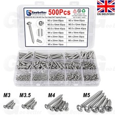 500pcs Assorted Pan Pozi Head Self Tapping Screws Stainless Steel M3 M3.5 M4 M5