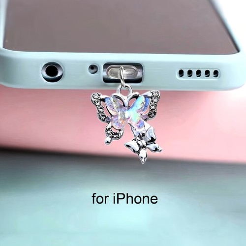 1PC Phone Dust Plug Pendant Butterfly With Artificial Diamonds Accessory Decor - 第 9/13 張圖片