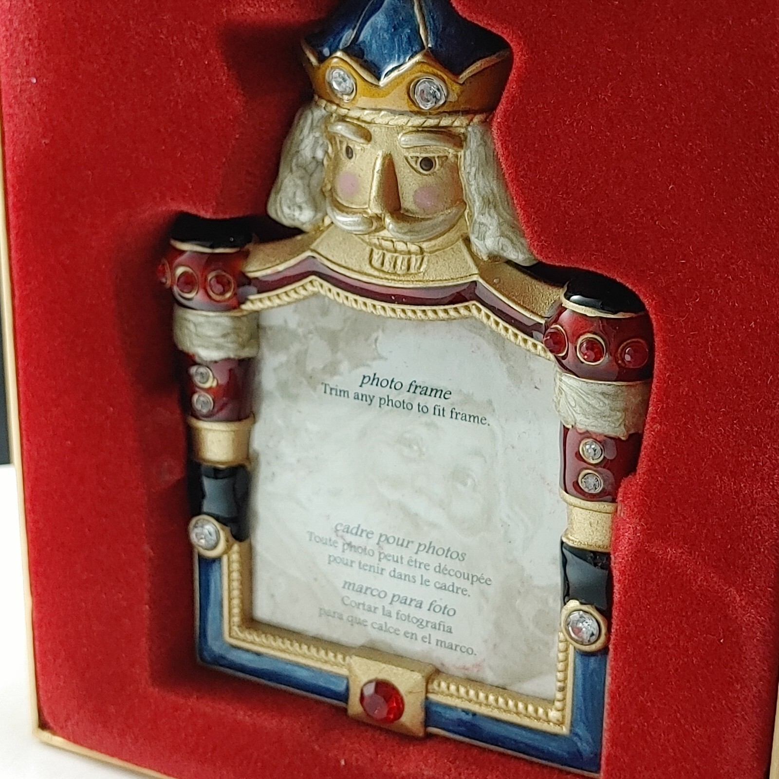 Vtg Photo Frame Enamel Toy Soldier Christmas Ornament Rhinestones Small Photo
