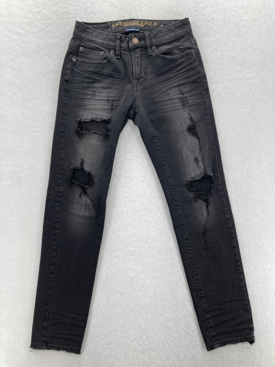 American Eagle Extreme Flex Mens 26x28 Black Distressed Denim