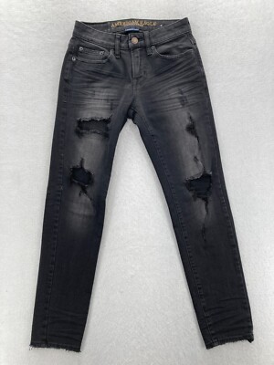 American Eagle Extreme Flex Mens 26x28 Black Distressed Denim Skinny  Jeans
