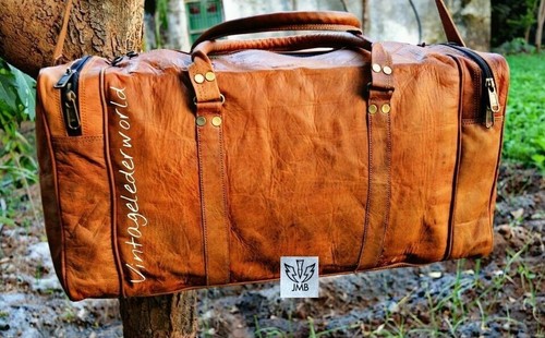 Genuine Leather luggage gym weekend overnight Duffle bag large vintage 24 inch - Picture 11 of 12