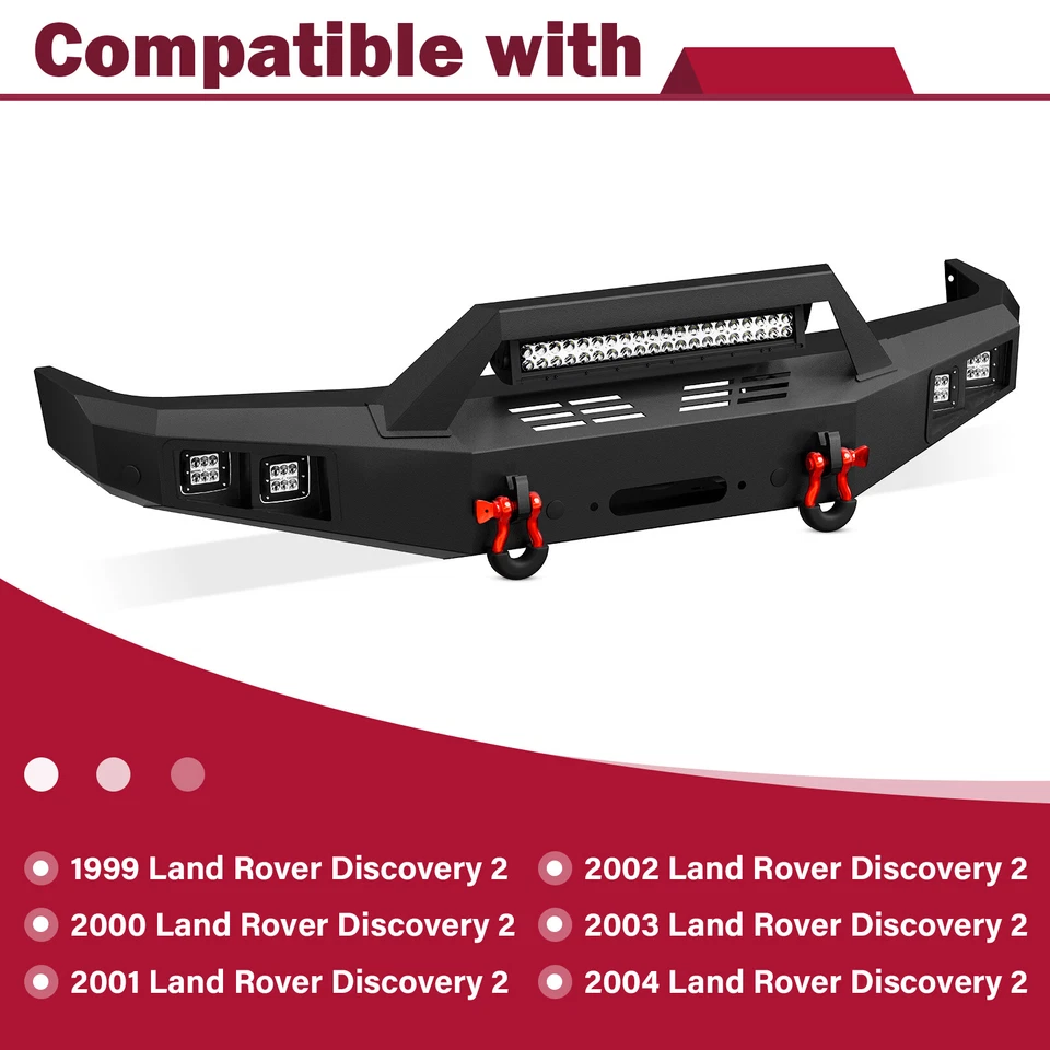 Front Bumper for 1999-2004 Land Rover Discovery 2 Off-Road W/ LED Light & D-ring Foto 2 de 4