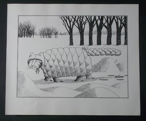 B Kliban Cats WINTER COAT CAT 1981 Vintage Funny Cat Art Print 