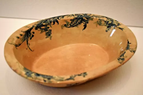 Antique Stoke on Trent Acme Pottery Oval Serving Bowl Floral Blue Transferware