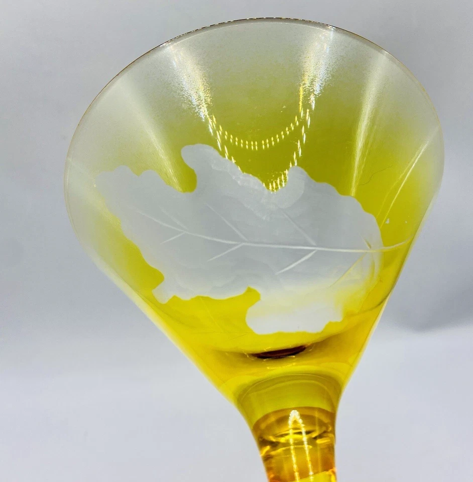 MWW World Market Amarillo Grabado Martini Vidrio Hoja de Helecho Esmerilado 10oz Cóctel 7" Foto 4 de 4