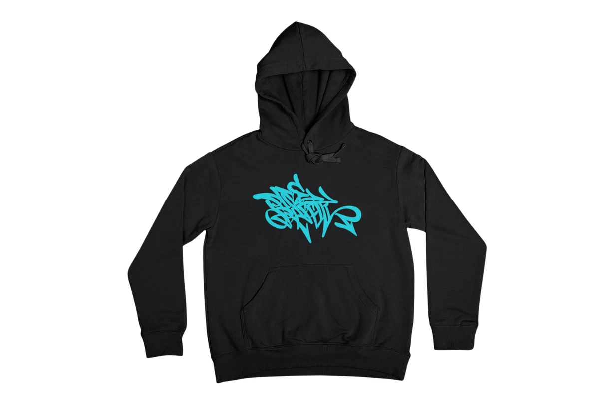 Pure Graffiti Hoodie with Spray Paint Blue Graffiti wildstyle Tag Unisex Size L