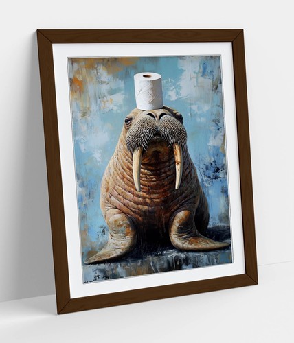 WALRUS CUTE BATHROOM WALL ART -FRAMED WALL ART POSTER PAPER PRINT - Picture 8 of 10
