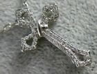 Estate Small .18Ct Diamond 18Kt White Gold Cross Open Filigree Floating Pendant