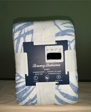 2 Tommy Bahama Palmday Standard Pillow Shams - NEW Blue Cotton Tropical Stitched
