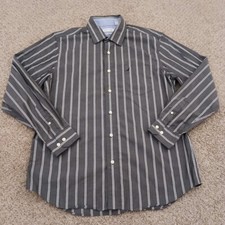 Nautica Shirt Mens Large Gray Striped Long Sleeve Button Up Cotton
