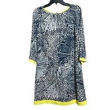 Eliza J Sheath Dress Womens 10 Multicolor Yellow Trim Mixed Artsy Print Stretch