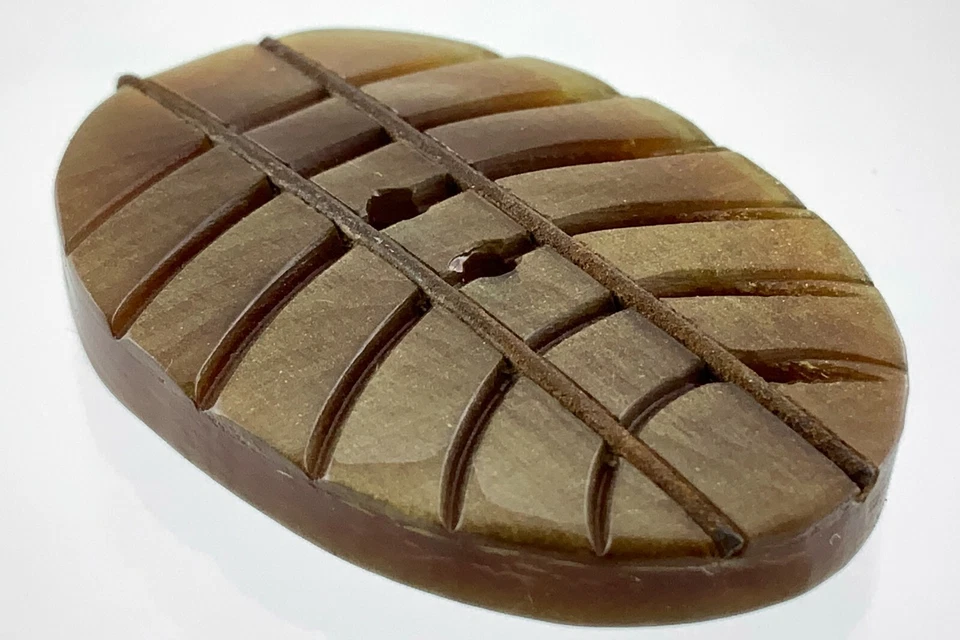 Vintage Carved Bakelite Brown Color Garment Button 1.3in Design Pattern 982A - Image 3 of 4